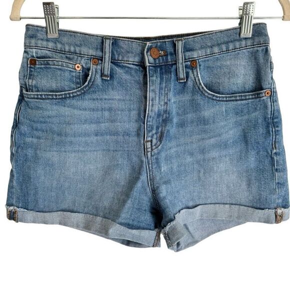 Madewell Blue High Rise Waisted Cut Out Denim Jean Shorts Size 28 Light Wash - Picture 1 of 9